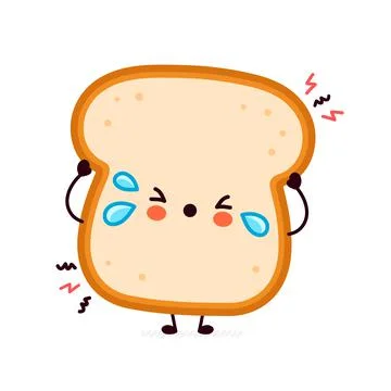 Cute sad funny happy bread toast character. Vector flat line cartoon kawaii Stock Illustration