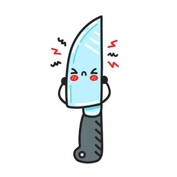 Cute sad funny kitchen chef knife character. Vector flat cartoon kawaii Stock Illustration