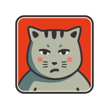 Cute sad grumpy cat icon Illustrazione stock