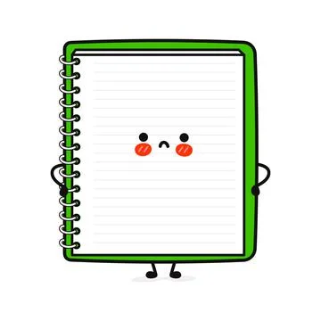 Cute sad note pad character. Vector hand drawn cartoon kawaii character illus Illustrazione stock