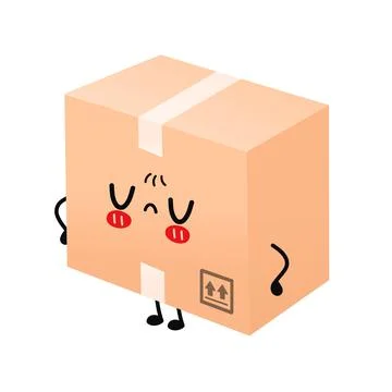 Cute sad parcel,delivery box. Vector flat cartoon character illustration Illustrazione stock