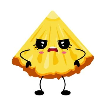 Cute Sad Pineapple Slice Character with Droopy Eyes Kawaii Cartoon Vector I.. Stock Illustration