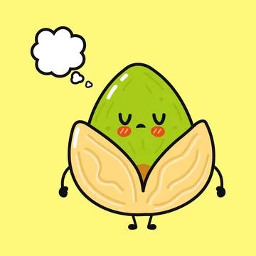 Cute sad pistachio character thinking with bubble Stock Illustration