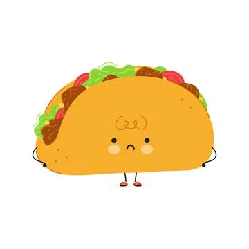 Cute sad Taco character. Vector hand drawn cartoon kawaii character illustration Stock Illustration