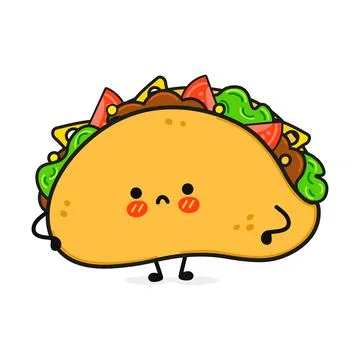 Cute sad taco character. Vector hand drawn cartoon kawaii character illustrat Illustrazione stock