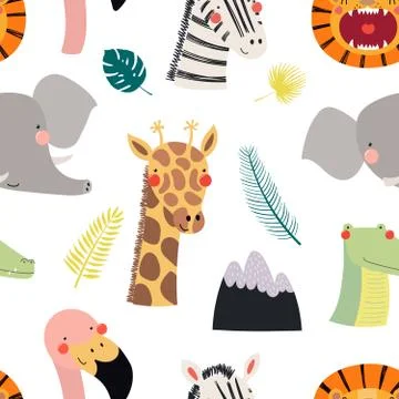 Cute safari animals seamless pattern Illustrazione stock