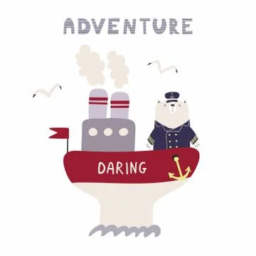 Cute sailor bear on a ship Stock Illustration