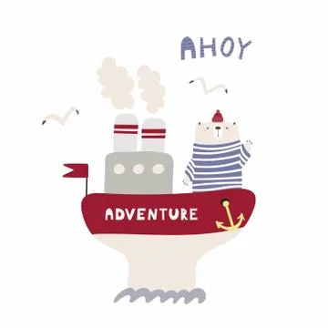 Cute sailor bear on a ship Stock Illustration