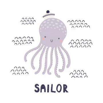 Cute sailor octopus Stock Illustration