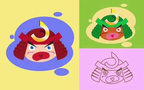 Cute samurai doodle vector illustration with 3 type of variation Ilustração Stock