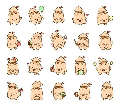 Cute sand castle character set Stock Illustration