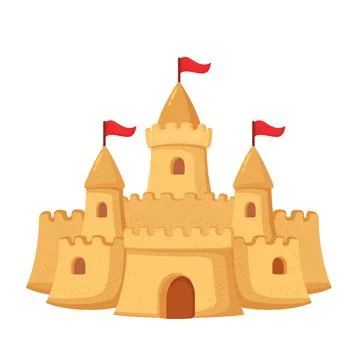 Cute Sand Castle Red flag Cartoon Vector Illustration Stock Illustration