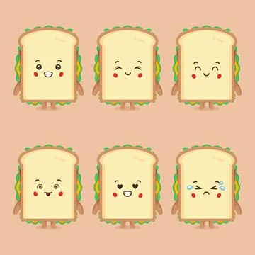 Cute Sandwich Character with Expression Stock Illustration