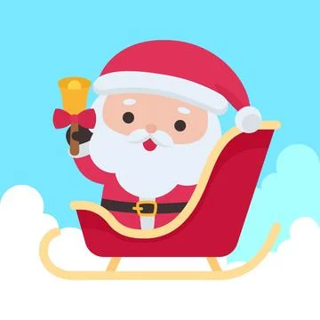 Cute Santa Claus Ringing a Bell While Sitting in a Sleigh in a Festive Chri.. Stock Illustration