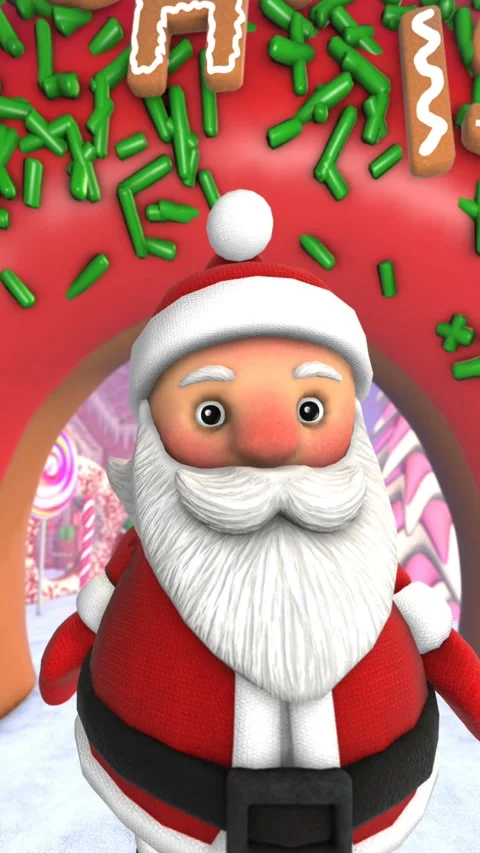 Cute Santa waving hello in a candy village. . Seamless funny Christmas vertical Video stock 323071953