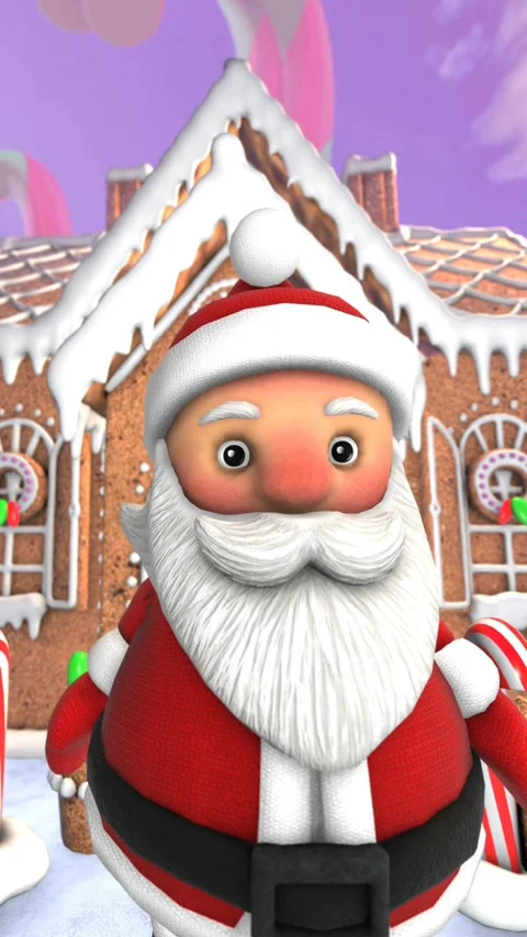 Cute Santa waving hello in a candy village. Seamless funny Christmas vertical Vidéo 323072053