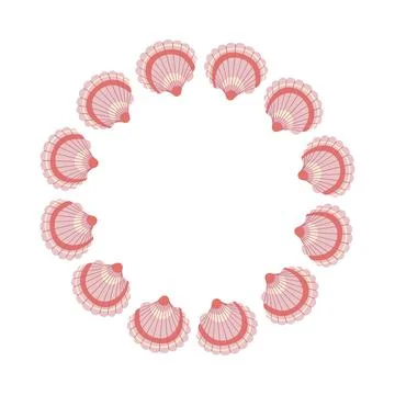 Cute Scallop Shell Wreath Frame Vector Illustration Illustrazione stock