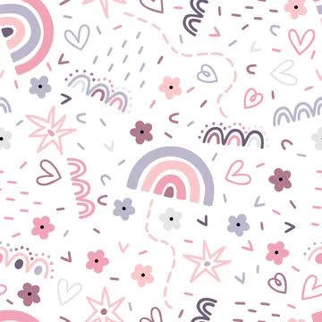 Cute scandinavian seamless pattern. Childish background. Hand drawn nursery.. Stock Illustration