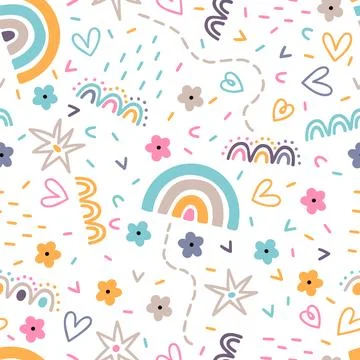 Cute scandinavian seamless pattern. Hand drawn nursery design. Trendy baby .. Stock Illustration