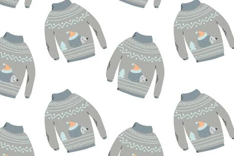 Cute scandinavian sweater background with hedgehog Stock Illustration