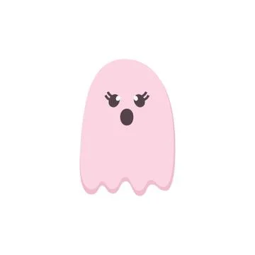 Cute scared Halloween Ghost icon. Pink color Cartoon character. Printable flat Stock Illustration