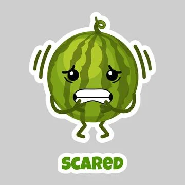 Cute Scared Watermelon Cartoon Sticker Character Vector Illustration 库存插图