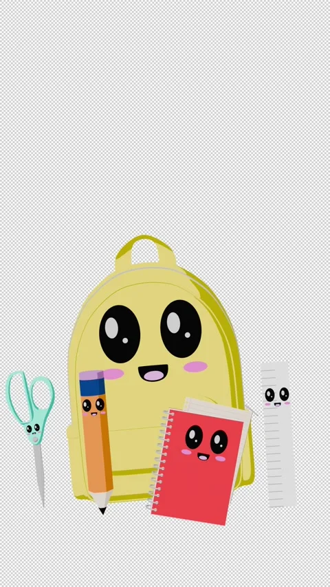 Cute School Bag Jumping Animation with School Supplies Stock Footage 340539819