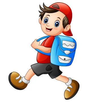 Cute school boy cartoon going to school Stock Illustration