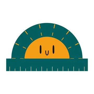 Cute school geometry protractor, cartoon style. Trendy modern vector illust.. Stock Illustration