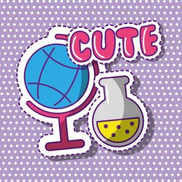 Cute school globe and test tube with dots background Stock Illustration