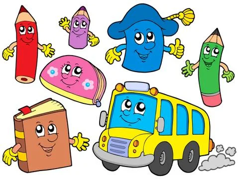 Cute school illustrations collection Stock Illustration