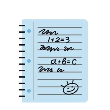 A cute school notepad with notes, drawings and scribbles. Trendy modern vecto Stock Illustration