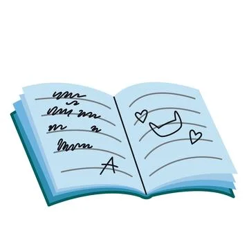 A cute school open notebook with notes, drawings and scribbles. Trendy modern Stock Illustration