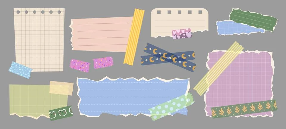 Cute school paper notes set isolated on background Stock Illustration