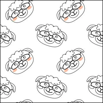 Cute school pattern with outline lamb in eyeglass 스톡 일러스트