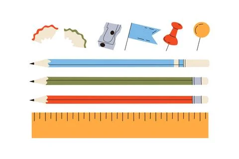Cute school stationery set. Stock Illustration
