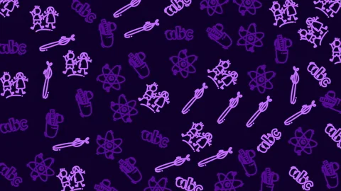 Cute Science Icons Pattern Animation, Glowing Purple on Dark Background Stock Footage 340836419