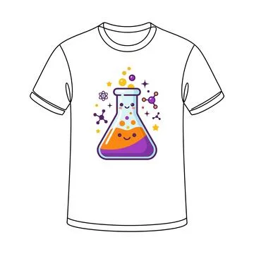 Cute science laboratory flask graphic print on white t shirt with t shirt Stock Illustration