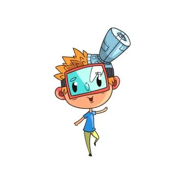 Cute scientist boy character working on science experiment, funny kid in Stock Illustration