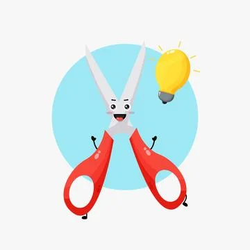 Cute scissors character with light bulb idea Stock Illustration