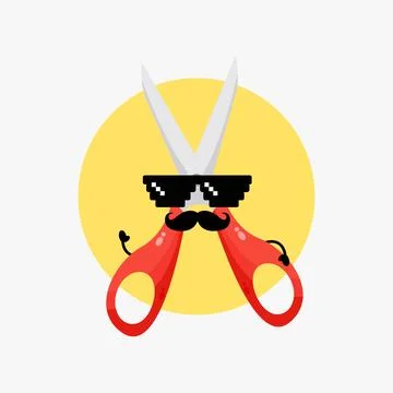 Cute scissors character with mustache Stock Illustration