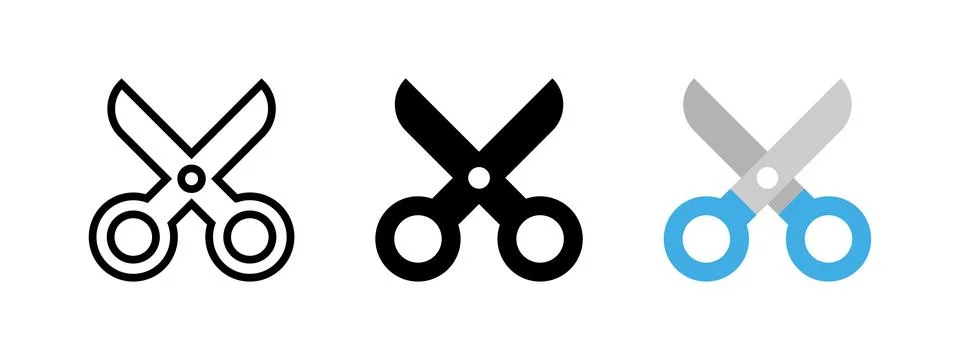 Cute scissors icon set. Cut symbol. Cartoon style paper clippers vector ill.. Stock Illustration