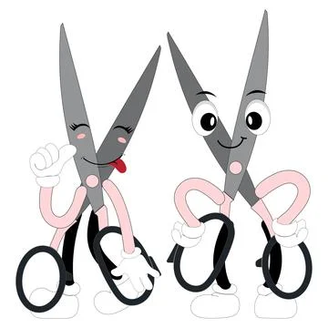 Cute scissors mascot character with funny facial expressions Stock Illustration
