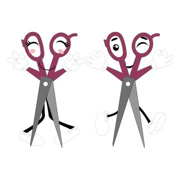 Cute scissors mascot character with funny facial expressions Stock Illustration