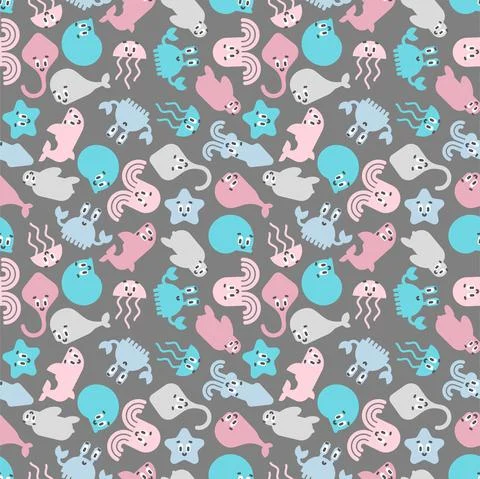 Cute sea animals pattern seamless. Cartoon sea world animal background. Baby  Stockillustratie