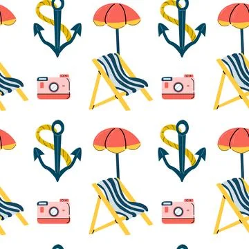 Cute sea beach seamless pattern with summer elements Stock Illustration