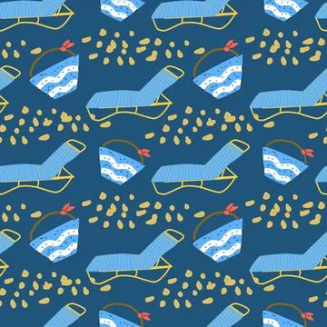 Cute sea beach seamless pattern with summer elements Stock Illustration