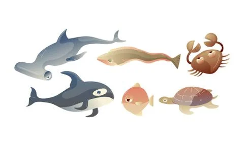 Cute Sea Creatures with Protuberant Eyes Vector Set Stock Illustration