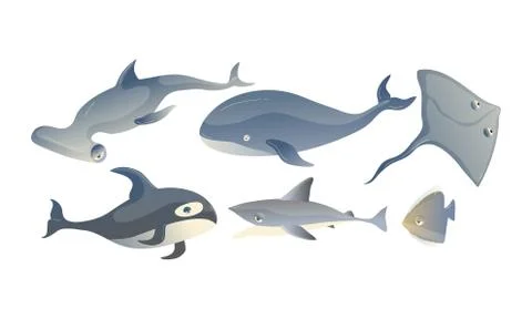 Cute Sea Creatures with Protuberant Eyes Vector Set Stock Illustration
