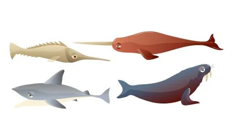 Cute Sea Creatures with Protuberant Eyes Vector Set Stock Illustration